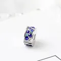 Eleganter Charm-Spacer aus Silber mit blauem Kristall-Pavé für DIY-Armbänder - Königsblau + Seeblau Strass Stopper-Clip (E12-03) / 1 Stück (11x5,5 mm, Loch 3 mm) / Mehrfarbig