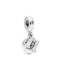 Silver binoculars charm with pink enamel and engraved disc for beaded bracelets - Telescope Round Disc Style (M4-02)