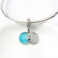 Silver snake chain bracelet with light blue enamel spiral and hollow woven pendant - Light Blue Spiral Enamel Silver (01)