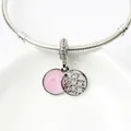 Silver snake chain with double-layer pink glitter pendant and镂空 mesh metal design - Pink Glitter Enamel Silver (03)