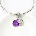 DIY purple enamel star sky charm with silver hollow pattern and sparkling stones - Purple Spiral Enamel Silver (04)