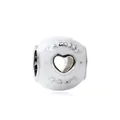 White enamel heart charm bead with hollow design and silver finish for DIY bracelets - Family Love Letters (E12-08) / White