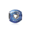 Blue enamel heart charm bead with silver Family and Love engravings for bracelets - Family Love Letters (E12-08) / Blue