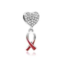 Silver heart clasp pendant with sparkling crystals and a red enamel awareness ribbon - Heart Red Ribbon Charm