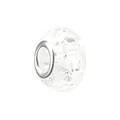 Macro shot of large hole resin bead with ice crackle pattern and silver metal core - White