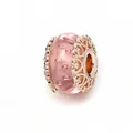 Detail of pink faceted glass charm with rose gold heart hollow metal caps - Normal Specification / Rose Gold Pink