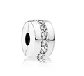 Polished silver charm bead featuring a central row of brilliant white zirconia stones - Round Clip With Pave Zirconia / Silver White
