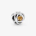 Eternity knot 925 silver charm bead featuring a vibrant orange gemstone inlay - Honey