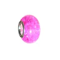 Macro detail of a pink ice cracked resin bead with large hole silver metal core - Rose Red