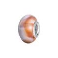 Detailed view of resin charm bead with orange and purple clouds and silver metal core - Orange White Marble