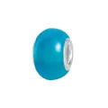 Detailed view of a bright blue synthetic cat-eye charm bead with a silver metal center - Normal Specification / Lake Blue