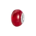 Detailed view of a dark red translucent large-hole glass bead with silver metal core ring - Normal Specification / Dark Red
