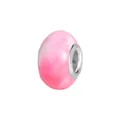 Macro shot of pink and white marble resin charm bead with silver metal core edges - Pink White Marble