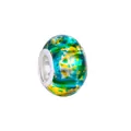 Macro detail of colorful ink-style glass bead with silver core for DIY charm bracelets - 14mm / Blue Green Yellow Abstract (5)