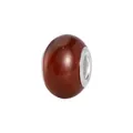Macro shot of dark reddish-brown cat eye charm bead with polished silver metal core rings - Normal Specification / Brown