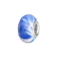Detailed view of blue and white resin bead with metal core for DIY charm bracelets - Blue White Cloud