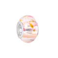 Detailed view of pink and yellow ink-patterned glass large hole bead for bracelets - 14mm / Pink Yellow Spotted (7)