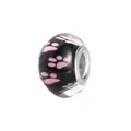 Macro detail of black glass bead with pink paw prints and silver metal core for DIY bracelets - Normal Specification / Pink