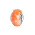 Macro view of orange and white marble resin charm bead with silver metal core - Orange White Cloud
