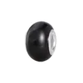 Close-up of a glossy black large hole bead with silver core for DIY bracelet making - Normal Specification / Black