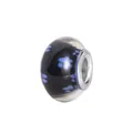 Macro-opname van zwarte bedel met blauwe dierenpootafdrukken en zilveren binnenkern - Normale Specificatie / Saffierblauw