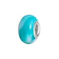 Blue and white marble resin bead with silver metal core for DIY charm bracelets - Lake Blue Marble