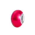 Macro shot of deep pink matte finish charm bead with polished silver metal core rings - 100pcs Pack / Red