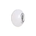 Single milky white resin bead with silver metal core for DIY European style bracelets - Creamy White Marble Texture