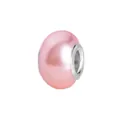 Glossy pink resin pearl charm with large silver metal core hole for DIY bracelet - 100pcs Pack / Pink