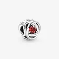 Silberner gewebter Charm-Anhänger mit rundem rotem Stein für DIY-Armbänder - Echtes Rot
