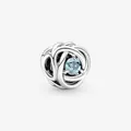Silver woven hollow charm with light blue gemstone for personalized DIY bracelets - Aqua