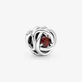 Silver woven charm with red gemstone inlay, compatible with diy bead bracelets - Red