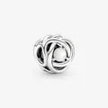 Silver woven knot charm with a central white pearl for DIY beaded jewelry - White Mother of Pearl
