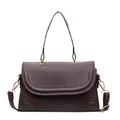 Borsa a tracolla quadrata marrone scuro classica con cuciture curve e finiture in metallo oro - Caffè