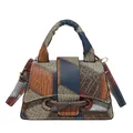 Sac bandoulière carré rétro bicolore avec texture crocodile et poignée supérieure élégante - Bleu