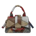 Sac bandoulière rétro color-block avec texture embossée crocodile et serpent en rouge et marron - Rouge