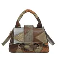 Sac bandoulière vintage patchwork marron et beige en similicuir à texture croco - Brun Foncé