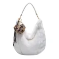 Bolso tote de piel sintética blanca con asa de cuero y colgante de corazón de leopardo - Con Colgante / Blanco