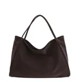 Grand sac cabas minimaliste marron foncé en cuir mat avec de fines bandoulières - Standard / Marron