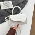 Chic white and grey square handbag with golden 'FASHION & BAGS' text and shoulder strap - White