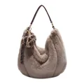 Bolso tote de piel sintética caqui con correa de cuero y colgante de leopardo - Con Colgante / Caramelo