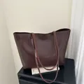 Bolso tote vintage de gran capacidad en cuero mate marrón oscuro para mujer a la moda - Marrón Oscuro