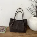 Minimalist dark brown matte suede tote bag with large capacity for women's daily use - Brown No Pendant
