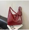 Vintage burgundy hobo bag in wrinkled faux leather with a silver buckle strap detail - No Pendant / Burgundy