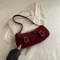 Vintage burgundy underarm bag with double front pockets and metallic chain strap - Red