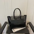 Grand sac cabas noir avec motif crocodile et grande capacité pour le shopping des femmes - Noir