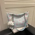 Light blue bow pattern tote bag with silver chain and cute cloud charm accessory - With Pendant / Blue