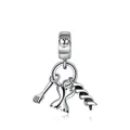 Zilveren vork en pasta hanger met farfalle en fusilli voor bedelarmbanden - Vork En Farfalle En Fusilli Stijl (E13-03)