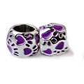 Set of two silver beads with purple enamel paw prints for DIY charm bracelets - Purple