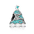 Silver Christmas tree charm with sky blue zircon stones and star top for DIY bracelets - Lake Blue Christmas Tree (G4-16)
